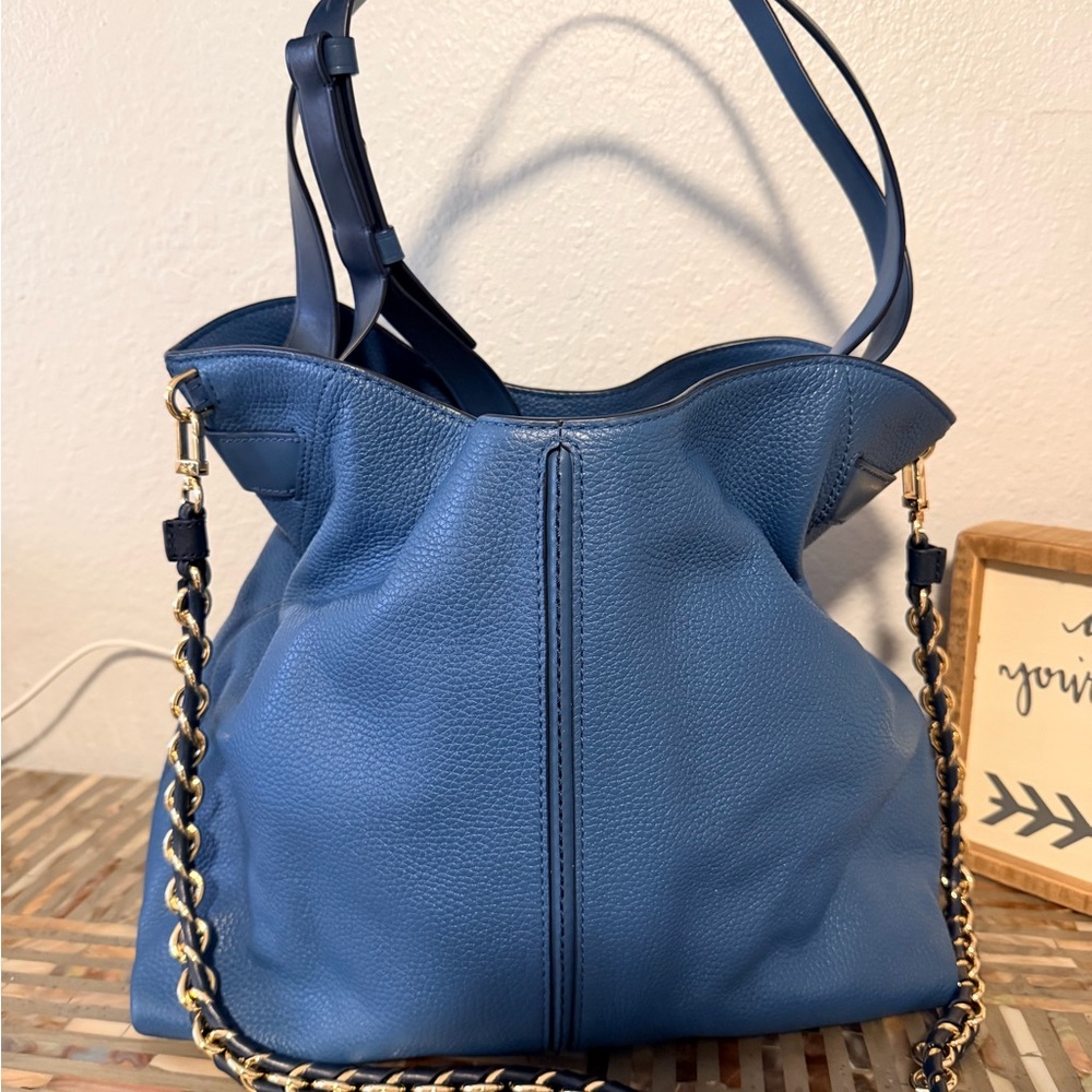 👜 Michael Kors Downtown Astor Large Pebbled Leather Shoulder Bag | Blue | NWT